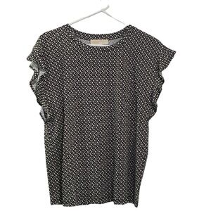 NWT MICHAEL KORS Black & Yellow Daisy Printed Short Sleeve Blouse Size M…